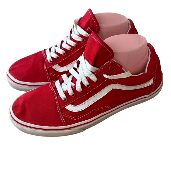 Vans Old Skool Sneakers Shoes Mens 9 Womens 10.5 Red White Low Top Skater - Picture 4 of 10